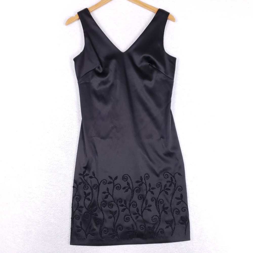 Rampage Beaded Dress Womens Size 5 Vintage Black Satin Cocktail Mini Whimsigoth